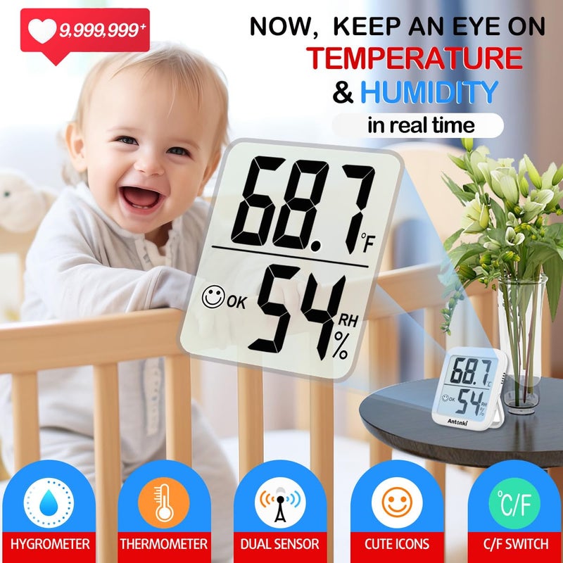 Antonki Room Thermometer for Home  2 Pack Digital Temperature and Humidity Monitors for Home  Indoor Hygrometer Sensor  Humidity Gauge  Humidity Meter for Baby Room  Terrarium  Incubator  Greenhouse - Image 2